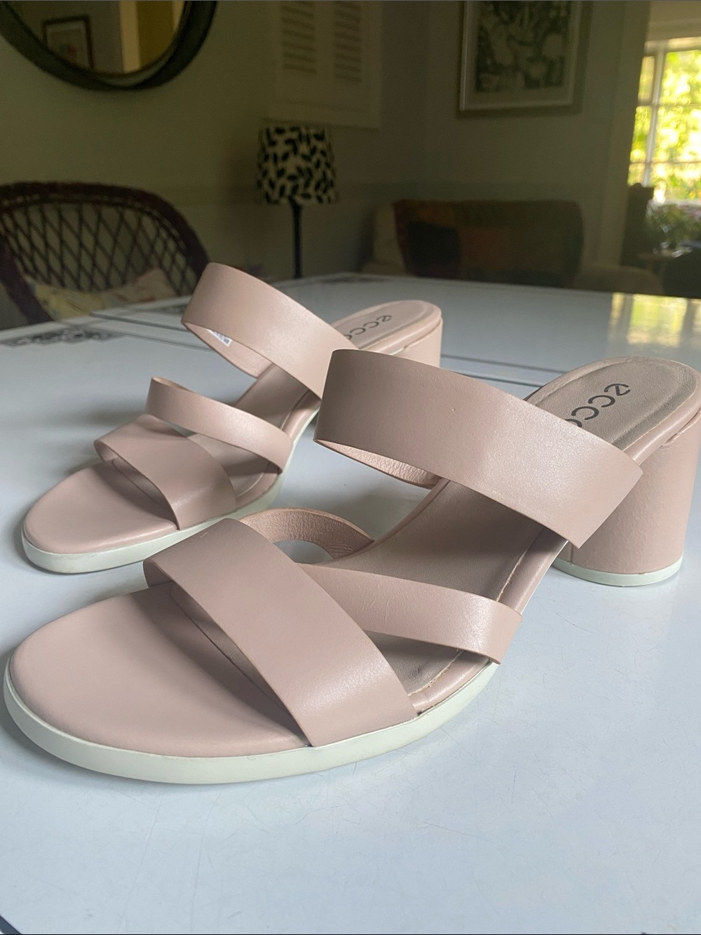 Ecco Women's Blush Pink Multi-Strap Block Heel Sandals Size 10